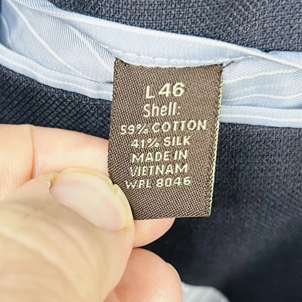 Tasso Elba 46L Sport Coat Silk Cotton Blend Navy Blue Two Button Double Vented - Image 4 of 4