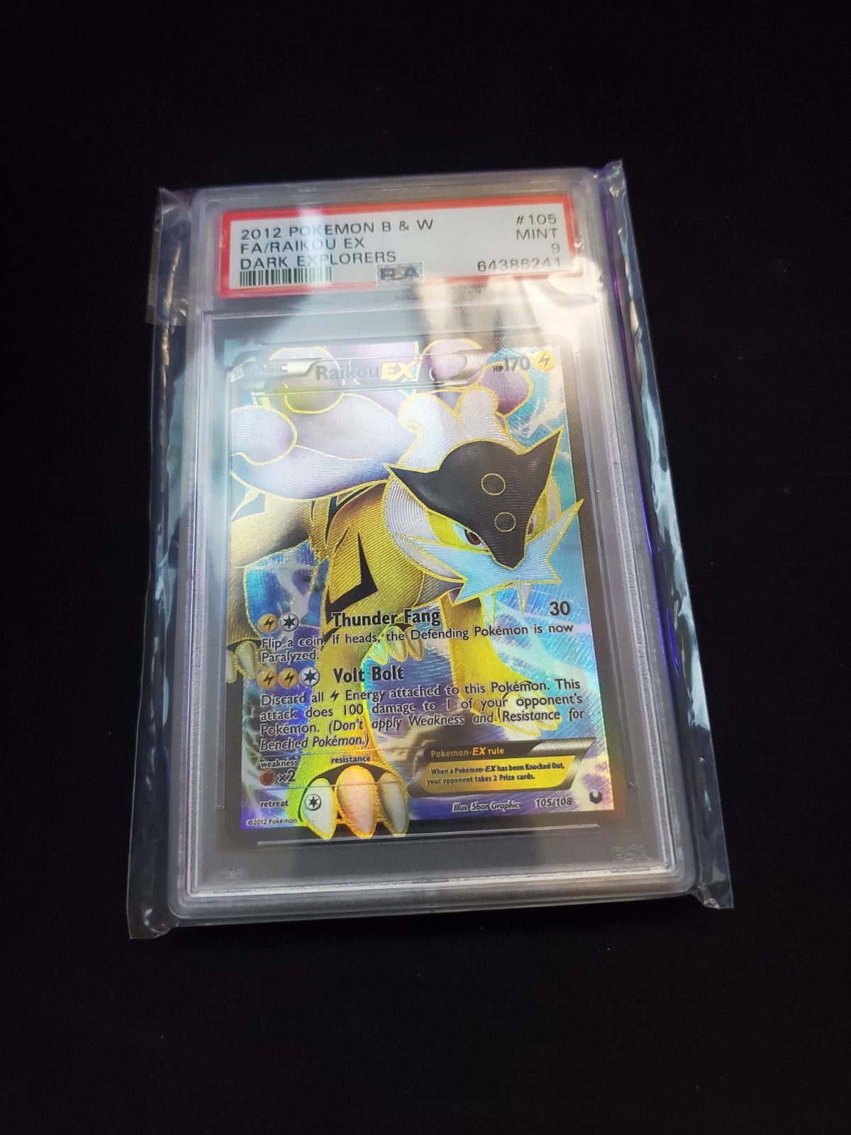 Pokemon Raikou Dark Explorers Ex Full Art 105/108 Psa 9