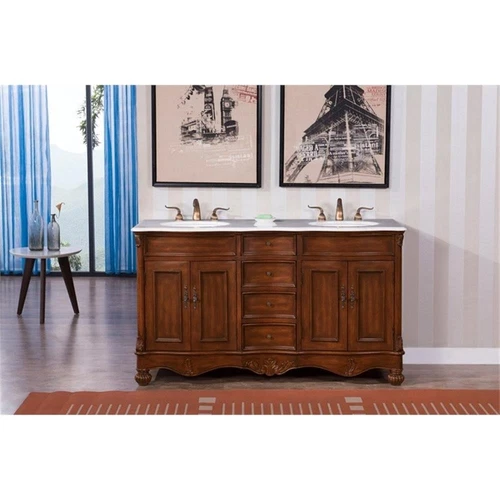 Elegant Decor Windsor 60" Wood Double Bathroom Vanity in Brown Teak - Picture 14 of 15