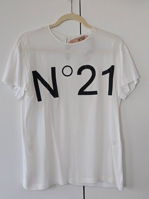 N°21 Logo Printed Crewneck Cotton T-Shirt  with second layer 31% SILK Size 38