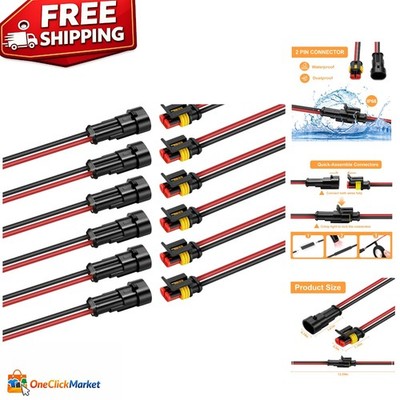 2 Pin Waterproof Connectors - 14AWG Quick Disconnect for Automotive & Marine Use