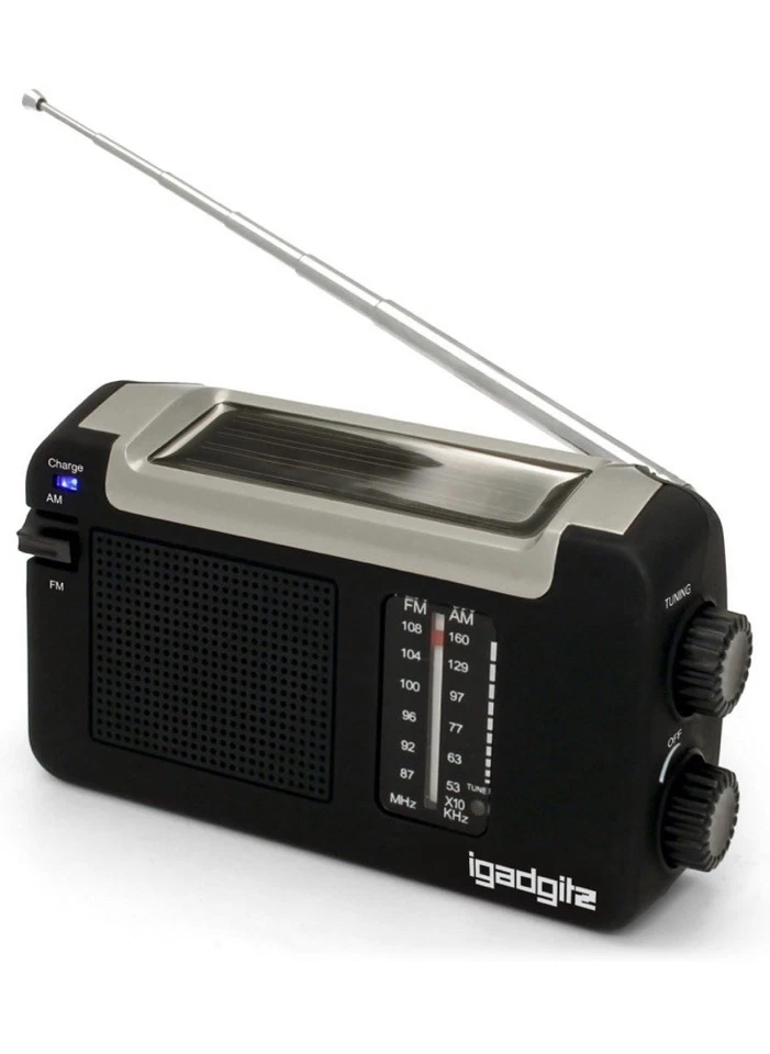 Radio AM/FM portátil iGadgitz Xtra U4457 cuerda solar y USB recargable negra - Imagen 2 de 4
