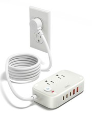 Power Strip With USB C 40W Charging Station 2 Outlets 5Ft Flat Plug Extension