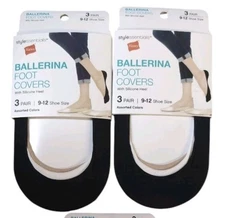 2X Hanes Ballerina Foot Covers With Silicone Heel 3 Pairs Ea Sz 9-12 Multicolor