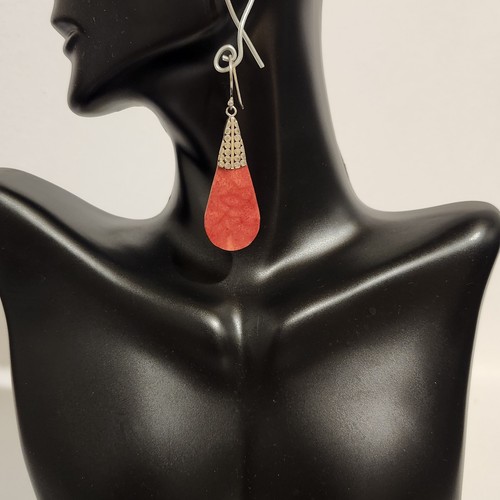Bali Natural Red Coral Handmade Sterling Silver Pendant & Dangle Earrings Set - Picture 2 of 8
