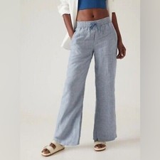 Athleta Retreat Linen Wide Leg Pant Chambray Blue Size 6