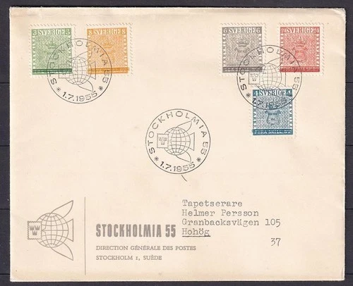 w2296/ Sweden Stokholmia FDC Cover 1955 w/Complete Overprint Skilling Issue