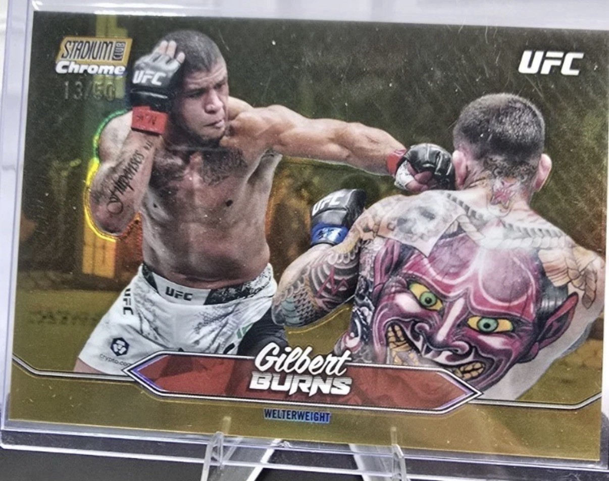 2025 Topps Stadium Club UFC #C-147 Gilbert Burns Gold Refractor 50/50 Bookend