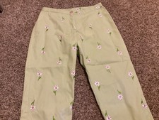 Lilly Pulitzer Women's Capri Pants Lime Green Thin Cord Daisy All Over Sz 4