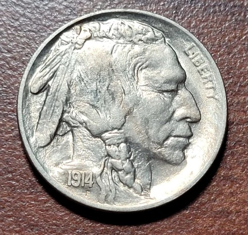 1914 Buffalo Nickel Choice About Uncirculated Five Cent Type Coin