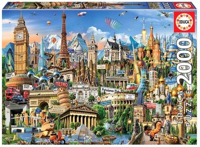Educa 2000 Teile Puzzle - Symbole Europas - Wahrzeichen, Big Ben, Eiffelturm
