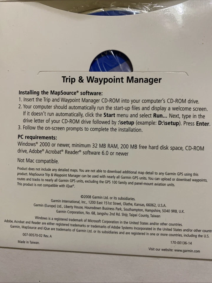 Garmin MapSource Trip & Waypoint Manager CD v5.0 Works W/ Windows 2000 XP 7 - Image 4 of 4