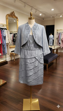 NWT R M RICHARDS Peri Blue CREPE LACE/SEQUIN Floral MOTB OUTFIT Jacket/Dress 16