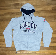 Men's London England Flag Graphic Full Zip Hoodie w/ Pockets Gray XL Fits Large