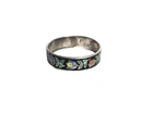 Siam Black Enamel Flower Cloisonne Sterling Silver Vintage NOS Ring Band Sz 9