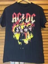 AC/DC Shirt Black W/ Band Members And Flames Adult Sm, Junior M