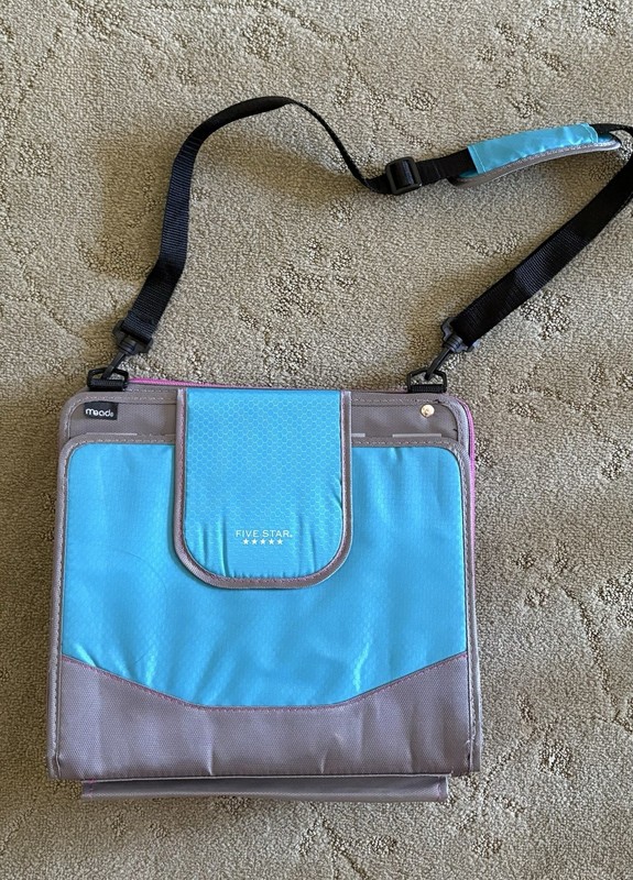 Mead Five Star Storage Binder w/ Carrying Strap, Zipper Closure Blue/Gray/Purple