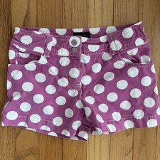 Girl's Mini Boden Jean Shorts Purple Polka Dot Size 7-8 Heart Pocket Accent