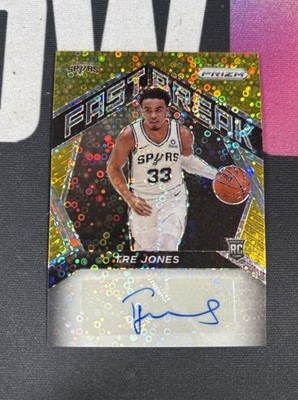 2020 Prizm Basketball Tre Jones Fast Break Auto Gold 08/10 Rookie Spurs 