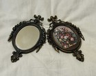 Vintage Made in Italy Gold Tone Ornate Oval Metal Wall Mirror & Floral Frame — photo 1