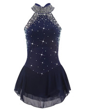 Ice skating dress Competition Figure Skating Twirling Costume navy