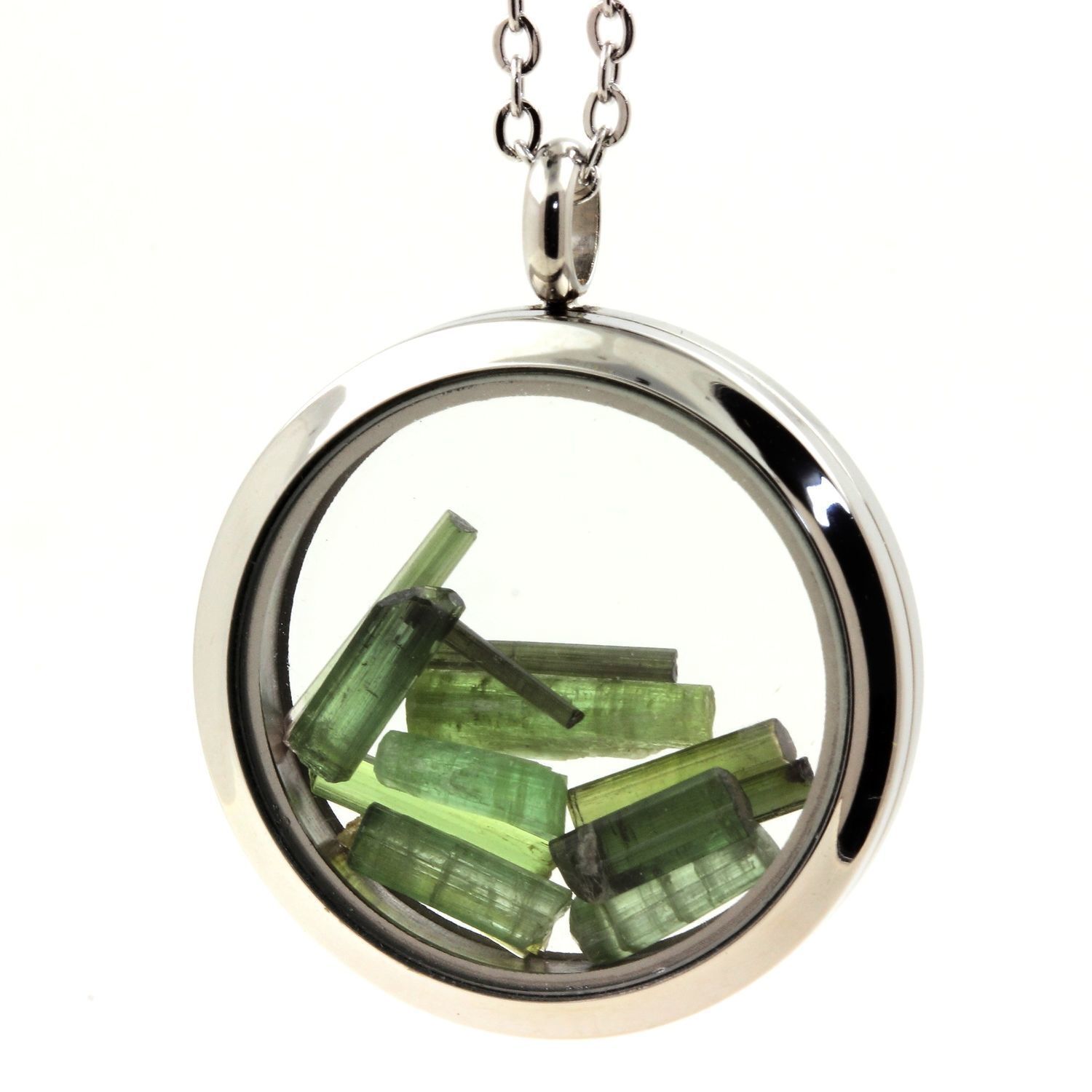 Collier tourmaline verte brut médaillon argent 30 mm
