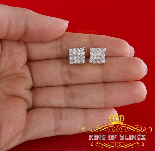 10K Real Yellow Gold with 1.00CT Real Diamond Men's/Women's Stud Square Earrings - Picture 6 of 12