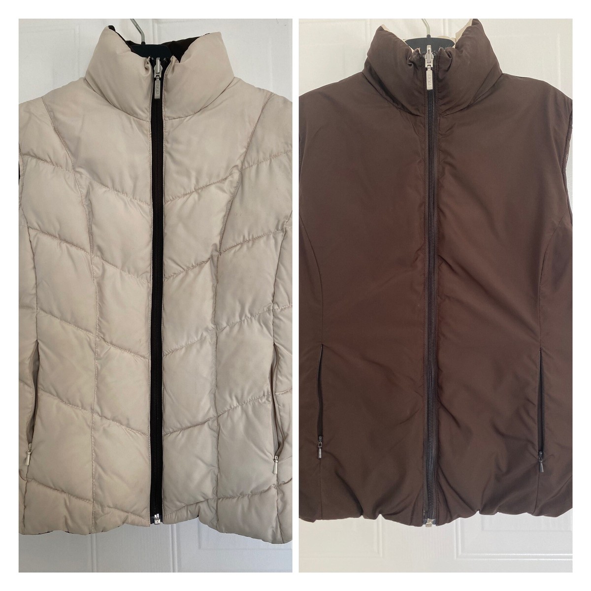 ladies Per Una Reversible gillet M Coat Jacket Body Warmer Cream Brown M S