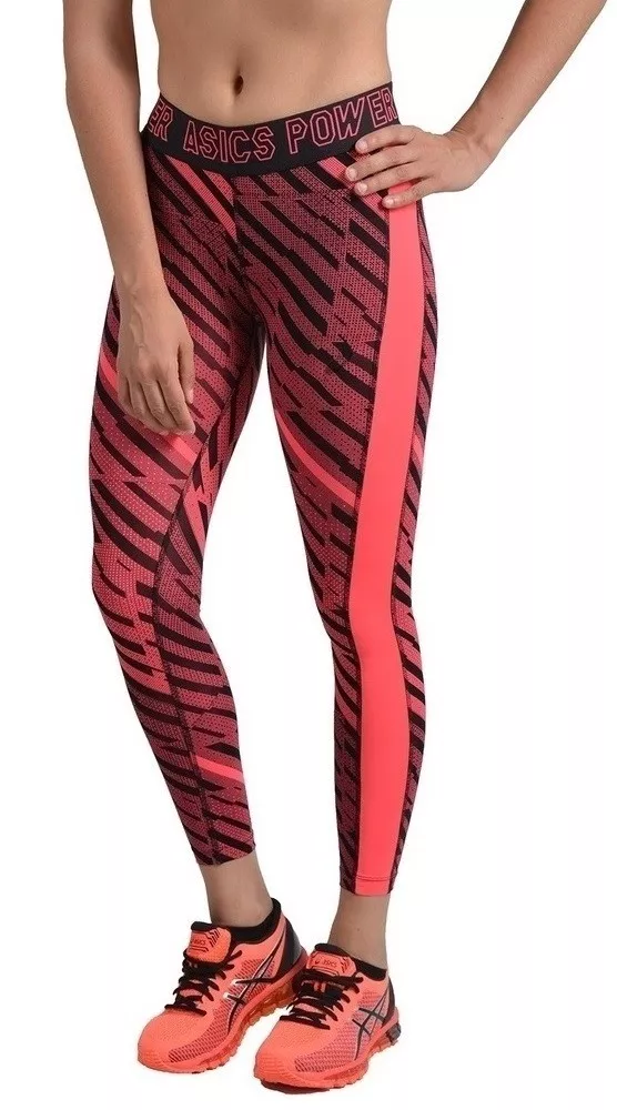 Women's New ASICS Leggings Running Tight Fitness Gym Sports - Black Pink