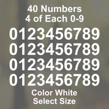 0 - 9 Number Decals Color: White - Select Size - 40 Stickers 4 of Each Number