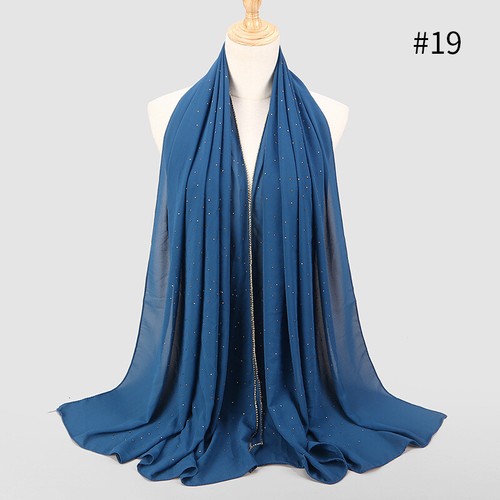 Women Rhinestones Pearl Chiffon Hijab Scarf Muslim Scarves Headwrap Wholesale - Picture 31 of 31