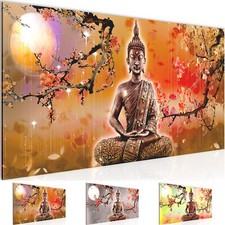 Wandbild Buddha Feng Shui Bild XXL Bilder 100x40 cm grau rot beige orange bunt