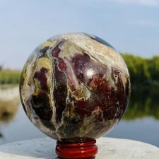 386g Natural Geode Aquatic Plant Water Grass Moss Agate Crystal Sphere healing