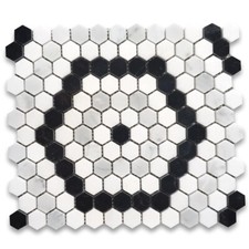 C31F31XP Carrara White Marble 1" Hexagon Riverside Tile Thassos Black Polished