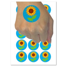 Sunflower in Circle Temporary Tattoo Water Resistant Fake Body Art Set