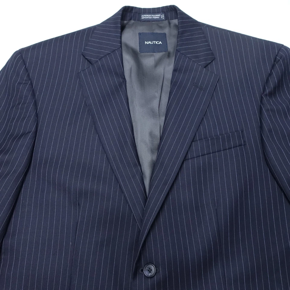Jaqueta Nautica Blazer Masculina 40R Azul Marinho Listrada Entalhe Lapela Peito Único - Imagem 2 de 4