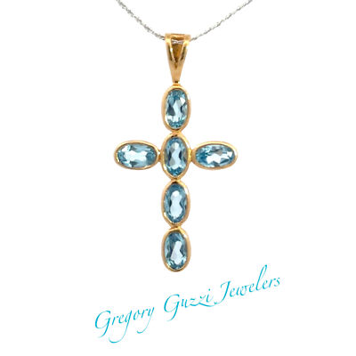 14KT. Gelbgold Blautopas Kreuz Anhänger (16 x 30 mm)
