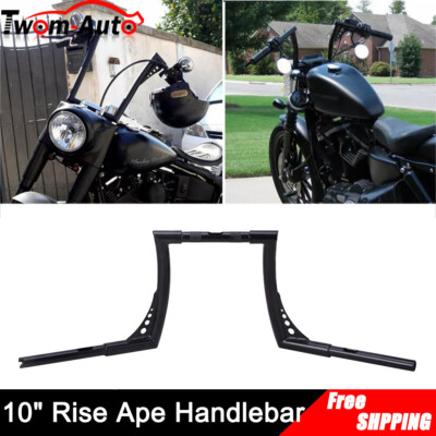 Black 10'' Rise Fat APE Hangers Bar Handlebar For Harley Sportster Softail Dyna