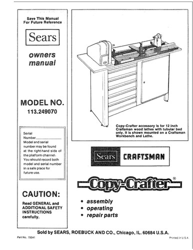 Copy Crafter Bedienungsanleitung passend für Craftsman 113.249070 - Bild 1 von 13