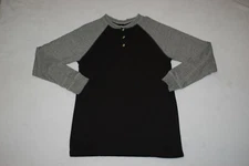 Mens L/S Henley Tee Shirt BLACK & GRAY Raglan SIZE M 38-40