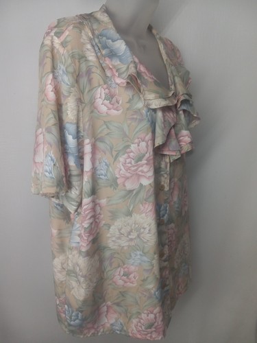 ALFRED DUNNER Blouse Womens Size 12 Top Floral Short Sleeve Ruffle Neck Button - Picture 6 of 8