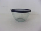 Pyrex  #7401-S  3 cup Ribbed Clear Glass Bowl w/ Blue Lid-#7401-PC