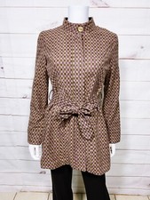 Tulle Womens Full Zip Coat Size S Brown Argyle/diamond Belted Long Sleeve