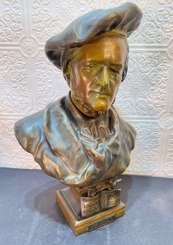 Antique 1800's Bronze Figural Bust Wilhelm Richard Wagner Music Composer Statue