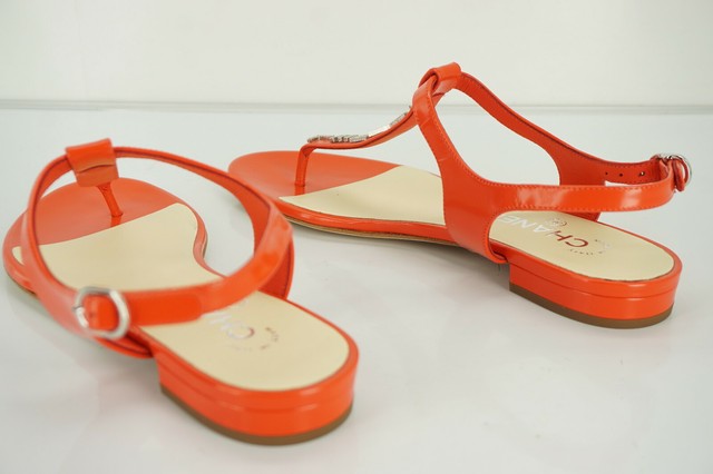 Chanel Red Leather Logo T Strap Sandals Size 37 C NIB CC Ankle Authentic $875 Sz for sale online