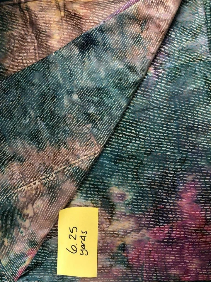 6.25 yards Batik Fabric Stripe with Pink Green, Beige, Peach, Forest, Magenta - Image 3 of 4