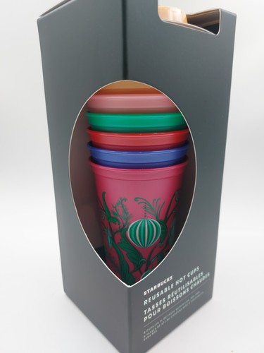 Starbucks 2024 Holiday Reusable Hot Cups Set of 6 w/ Lids - Grande Size 16oz - Picture 2 of 6