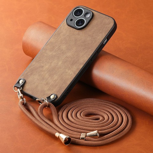 Solid color Skin feel Leather With Neck Strap Crossbody Phone Case Cover Back - Picture 7 of 21