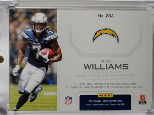 MIKE WILLIAMS 2017 CERTIFIED ORANGE FRESHMAN FABRIC 4 COLOR PATCH AUTO #83/99!!! - Picture 2 of 2
