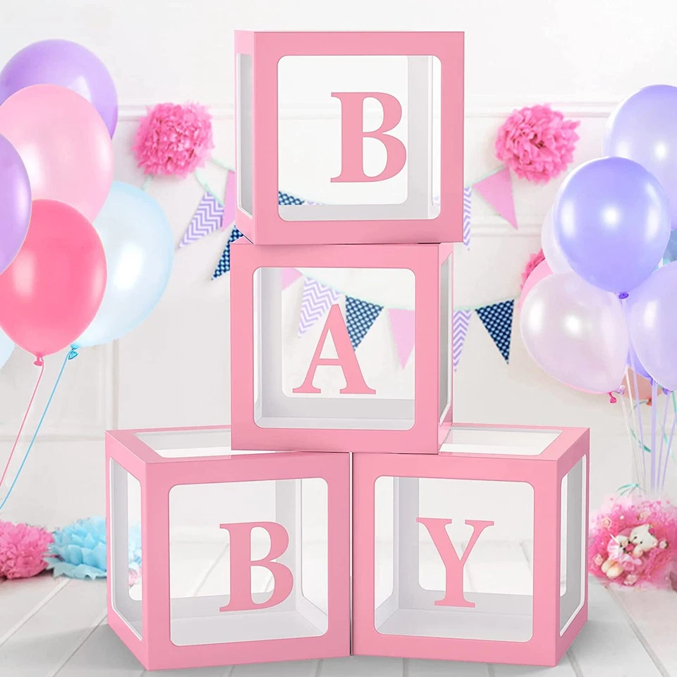 4Pcs/Set LOVE BABY Balloon Box Cube Clear Boxes Baby Shower Party Decoration AU - image 2 of 4